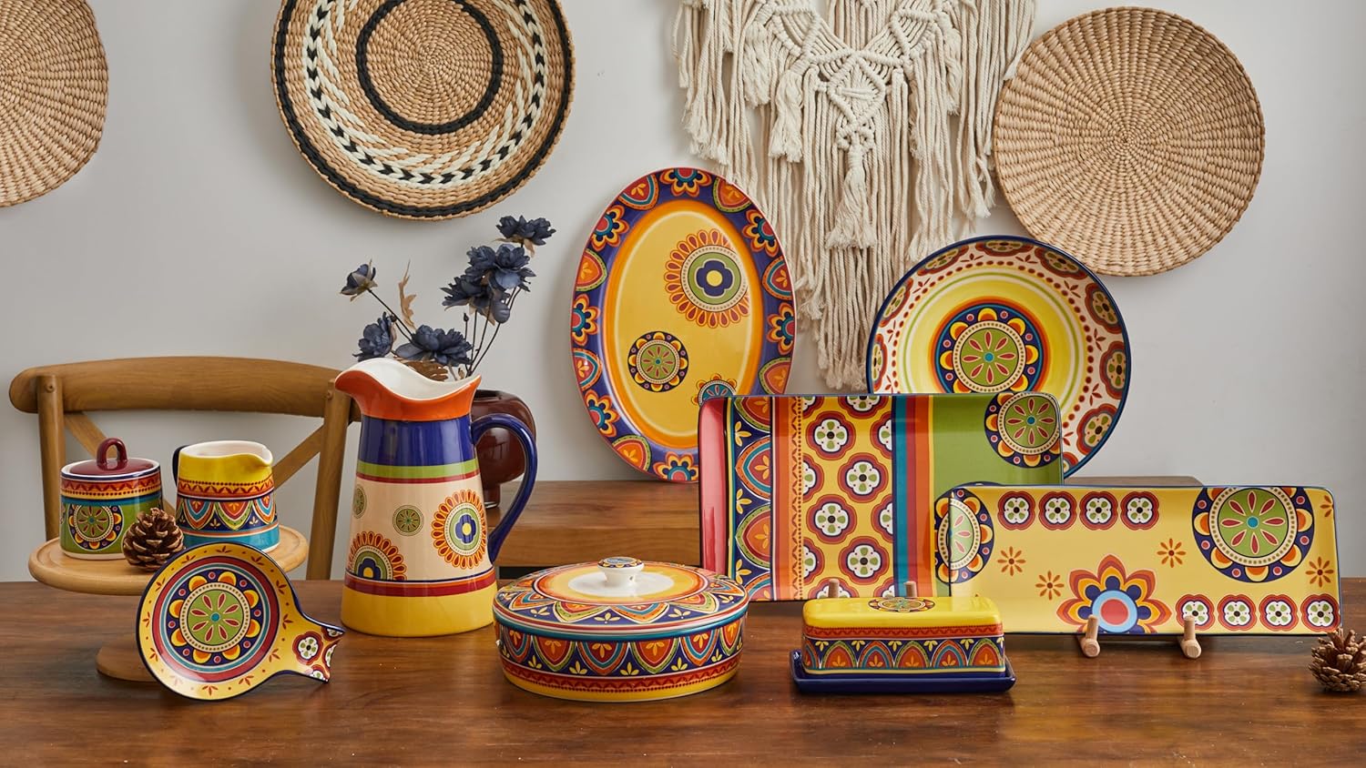 Bico Tunisian Ceramic 16 inch Oval Platter, Microwave & Dishwasher Safe