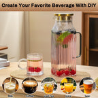 2 PACK Square Glass Pitcher with Lid and Spout,68 oz/2 Liter Vertical Stripes Water Pitcher for Fridge, Borosilicate Glass Water Carafe for Cold Brew, Coffee, Lemonade, Sun Tea,Heat Resistant