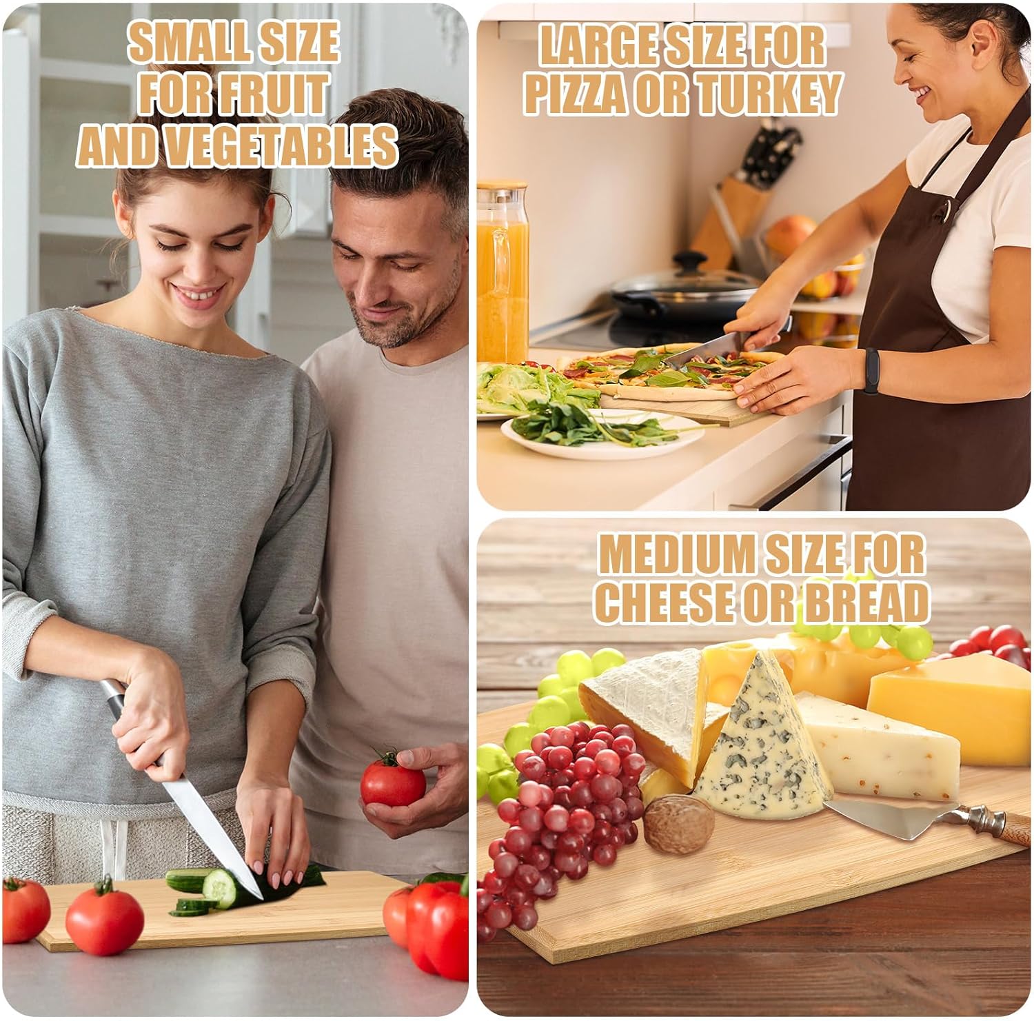 Patelai 12 Packs Wooden Cutting Board Set with Handles Large Kitchen Serving Plain Chopping Board Bulk Gifts for Mom for Vegetables Meat Pizza Cheese Fruit Bread(Bamboo,17 x 10 Inch)