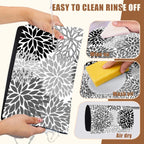 Dish Drying Mat Black and White Chrysanthemum Flower Coffee Bar Mat Absorbent Coffee Mat Rubber Backed Hide Stain Dish Drainer Rack Mat Coffee Maker Coffee Pot Dining Room Decoration 11.8 x 19.7 Inch