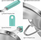 U-Taste Medium Fine Mesh Strainer: 18/8 Stainless Steel 4.73in 30 Mesh Kitchen Food Sieve with Sturdy Riveted Silicone Handle, Heavy Duty Deep Handheld Metal Colander for Rice, Quinoa, Flour(Aqua Sky)