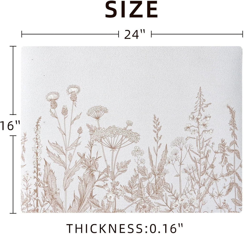 Dish Drying Mat Absorbent Coffee Mat Rubber Backed Soft Silicone Kitchen Drying Mat for Kitchen Bathroom Coffee Bar (Plants, 16 x 24 Inches)