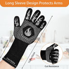 BBQ Fireproof Gloves, Grill Cut-Resistant Gloves 1472°F Heat Resistant Gloves, Non-Slip Silicone Oven Gloves, Kitchen Safe Cooking Gloves for Oven Mitts,Barbecue,Cooking, Frying,13.5 Inch-Grey
