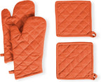 Native Fab 4 Piece Set - 2 Oven Mitts & 2 Potholders, Heat Resistant, 100% Cotton, Quilted Design, Non-Slip Grip, Machine Washable, Ideal for Baking, Cooking, BBQ, Kitchen Protection - Orange