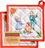 Maison d' Hermine Pot Holders Set 100% Cotton Heat Resistant Potholders 8" x 8" Hot Pads with Loop BBQ, Cooking, Baking, Grilling, Kitchen, Handling Hot Pans (Pack of 2, Chromo)