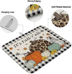 Fall Dish Drying Mat for Kitchen Counter Pumpkin Drying Pad Absorbent Drying Mats for Countertops Sinks Draining Racks Maple Leaves Black Buffalo Plaid Drainer Holiday Harvest Thanksgiving Decor 18x24