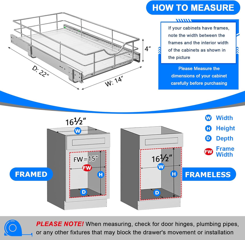 WelFurGeer Soft Close Slide Out Cabinet Shelf, 14" W x 22" D Pull Out Drawers for Kitchen Cabinets, Kitchen Shelf Organizer, Cupboard Organizers and Storage, Under Cabinet Pull Out Shelves