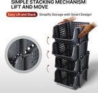 Skywin TidyFriend Plastic Stackable Storage Bins, 4 Pack Extra Large Open Front Bins for Toy, Pantry, Kitchen, and Bathroom Organization (Dark Grey)