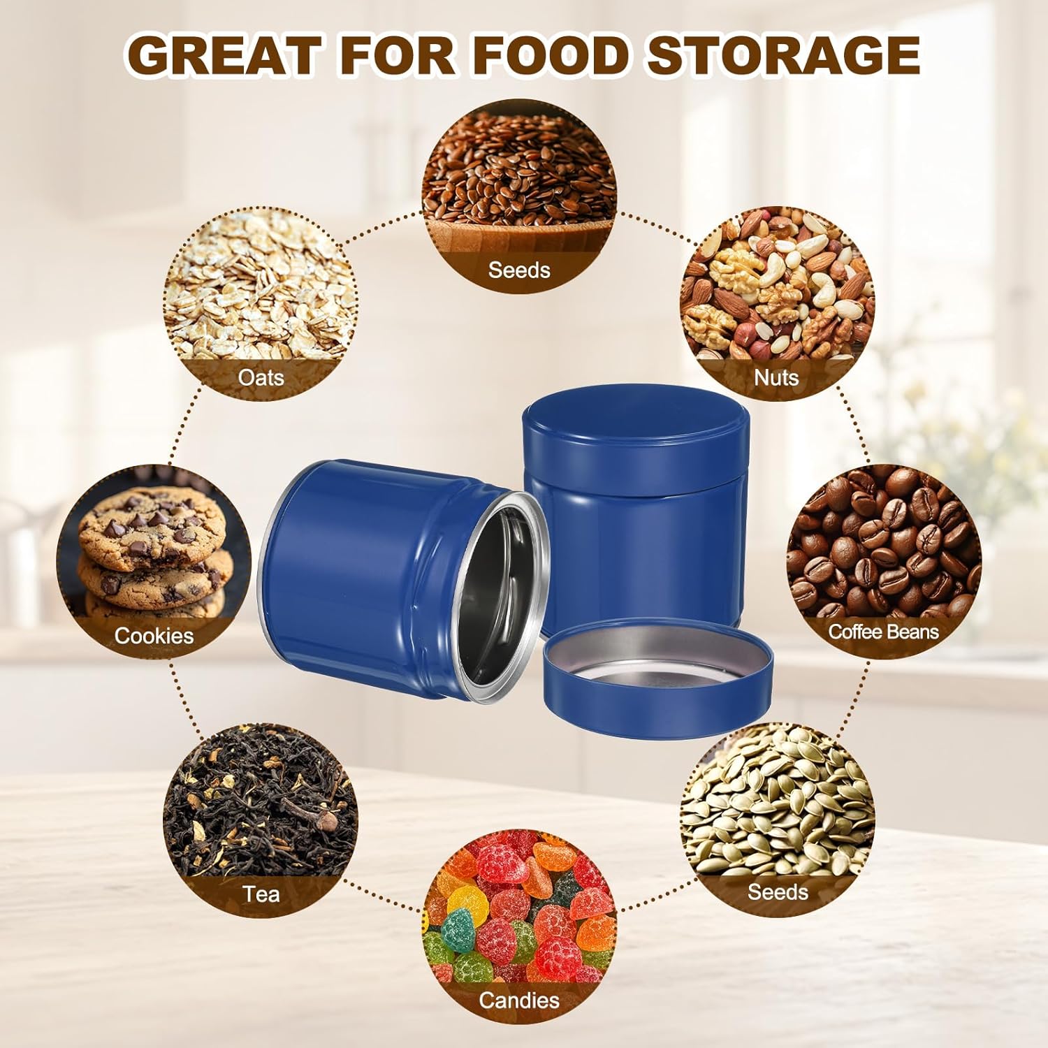 uxcell 2Pcs Round Tea Canisters, 4" x 4" Airtight Metal Tea Containers for Loose Tea, Coffee Beans, Spices - Durable, Compact, and Stylish Storage Tea Tin (Blue)