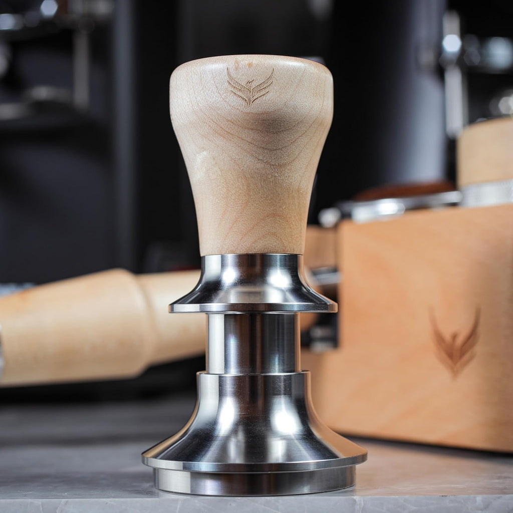 58mm Tamper Kit for E61 Machines – Maple Bottomless Portafilter, Spring Tamper, Distributor, Dosing Funnel & Tamping Station | Compatible with Rocket, Lelit, Profitec, ECM