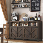 Buffet Sideboard with Storage Farmhouse with 4 Doors, 55'' Large Kitchen Storage Cabinet Wood Coffee Bar Cabinet Buffet Table with Shelves for Kitchen, Dining Room, Entryway (Brown, 55in)