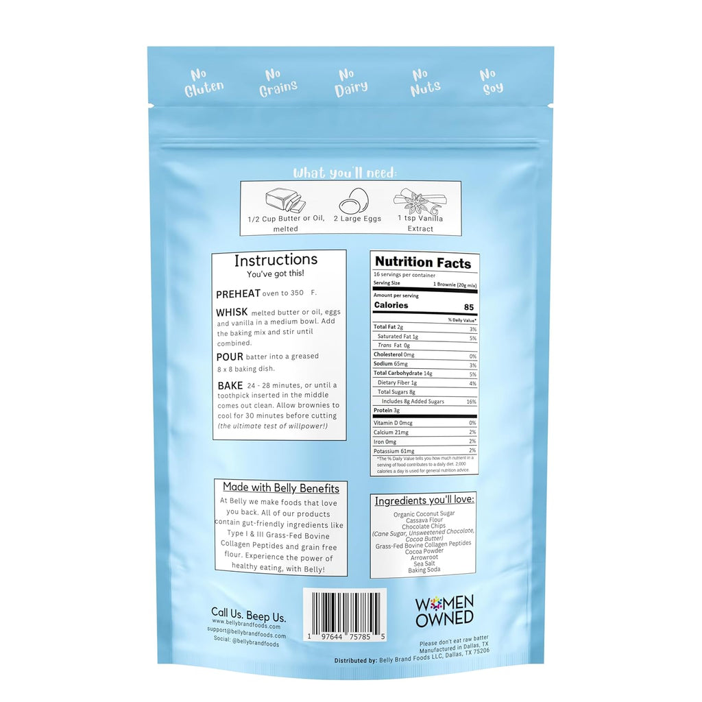 Belly Brownie Mix with Collagen Protein | High-Protein | Fudgy Brownies | Grain-Free Dairy-Free Nut-Free | Healthy Snacks For Adults & Kids | Women-Owned Business | 11.4 oz | 3 Pack