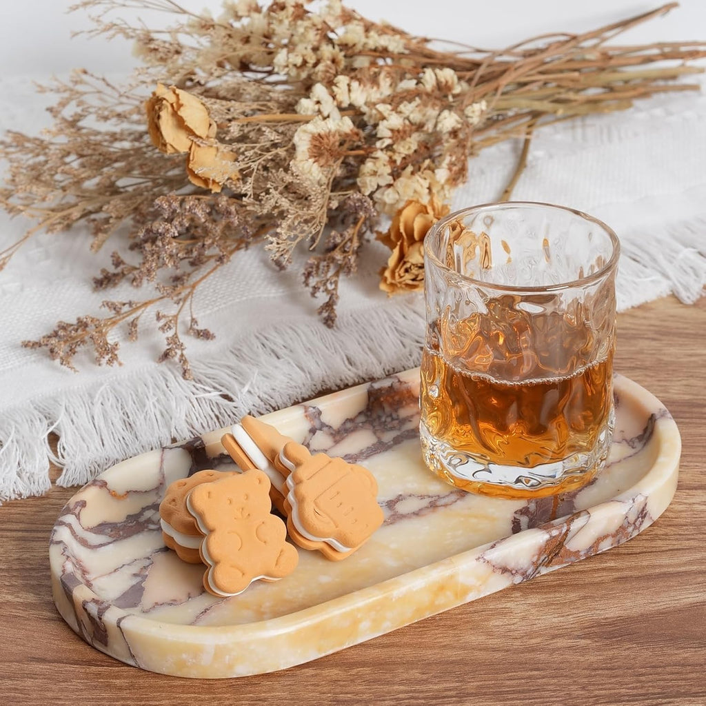 Koville Natural Marble Tray for Decor, Marble Vanity Tray for Perfume, Cosmetics, Jewelry, Stone Decorative Trays for Dresser Organizer, Storage Trays for Home Bathroom Countertop(Calacatta Viola)