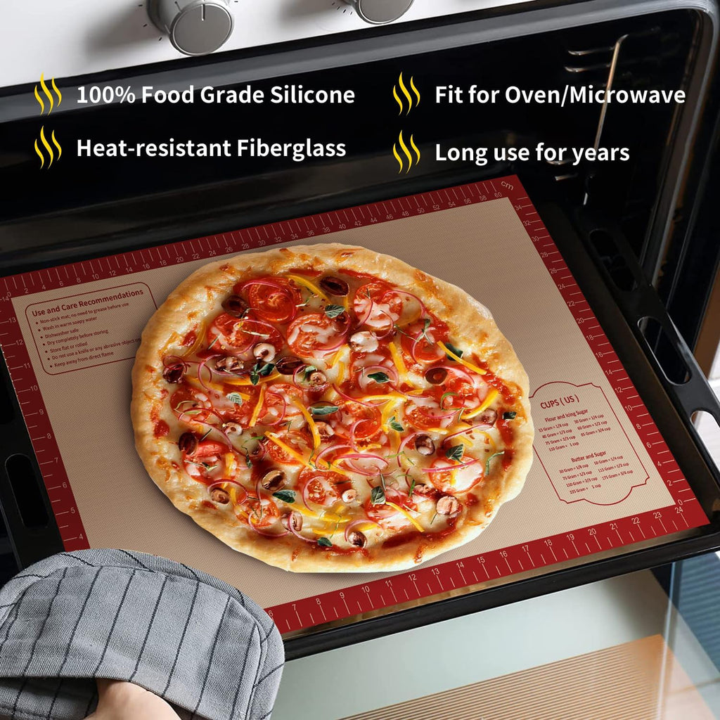 Silicone Baking Mat, Reusable Non-Stick Pastry Mat for Rolling Out Dough, Pizza Crust Pie Baking Mat, Cookies, Cake, Bread, Chocolate, Pastry, Oven Mat