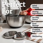 Priority Chef Stainless Steel Mixing Bowls with Lids Set, 3 Grater Attachments, Airtight Lids, Non-Slip Silicone Base Mixing Bowl Set, Large Prep Metal Mixing Bowls for Kitchen, Black