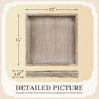 Wooden Decorative Tray, Small Serving Tray with Wood Bead, Farmhouse Big Tray for Ottoman, Countertop, Coffee Tabl, 13" x 13"x 1.6" (White Washed)