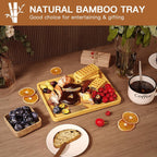 Square Bamboo Serving Tray with Handles - 9.4x7.4 Inch Rustic Wooden Platter for Coffee, Kitchen, Living Room & Party (Lightweight, Splinter-Free & Oil-Coated)
