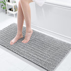 Arotive Luxury Chenille Bathroom Rug Mat, Extra Soft Thick Absorbent Shaggy Bath Rugs, Non-Slip Machine Wash Dry, Plush Bath Mats for Bathroom, Shower and Tub, 47x17, Light Grey