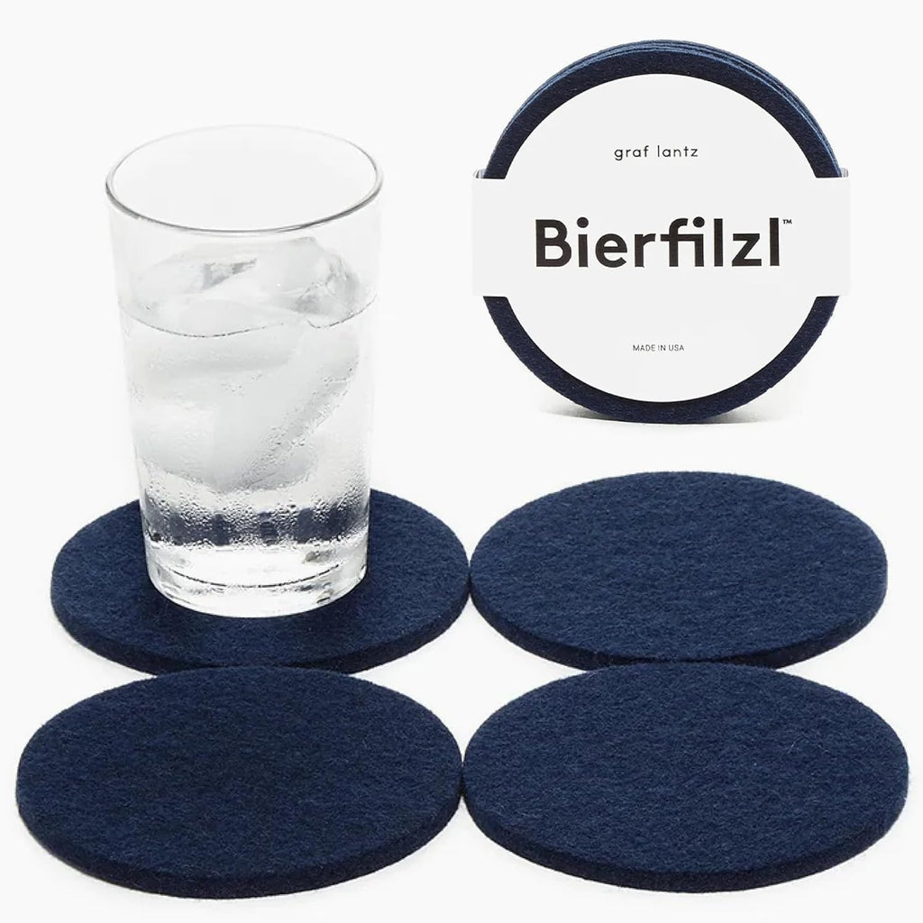 Graf Lantz - Bierfilzl Merino Wool Round Coasters Set of 4 - Marine (4" Circles) - Absorbs 30% of Weight - German Wool - Heat Resistant, Sustainable, & Reusable - Home Decor & Coffee Table Decor