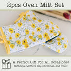 Heat Resistant Designer Kitchen Oven Mitts with Neoprene Non-Slip Grips and Hanging Loops | Set of 2 100% Cotton Long Sleeve Kitchen Oven Mitts | 5.5" x 12" | Sun Flowers