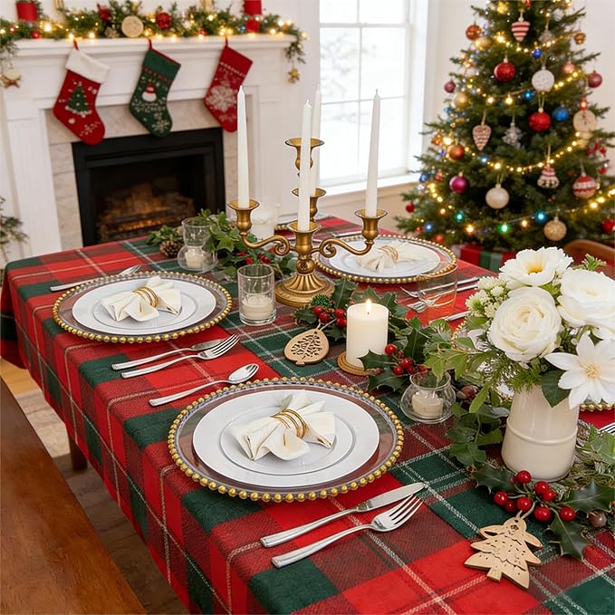 KIRE 120PCS White Plastic Plates - Heavy Duty White Disposable Plates for Party/Wedding - Include 60Pieces 10.25inch Dinner Plates - 60Pieces 7.5inch Dessert/Salad Plates