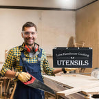 Kitchen Utensil Holder,Farmhouse Wooden Utensil Holder For Kitchen Counter,Large Cooking Spatula Organizer,Big Storage With 3 Compartments Flatware Spoon Tool Cutlery（Black）