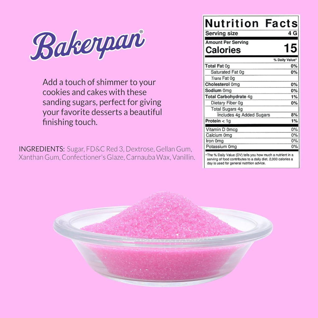 Bakerpan Pink Sanding Sugar for Baking & Cookie Decorating - 5 Ounce Edible Pink Sugar Sprinkles for Cookies, Cakes, Cocktails (Made In USA)