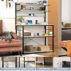 Aheaplus Bakers Rack with Power Outlet, Microwave Stand, 5 Tiers Coffee Bar Station with Led Lights, Kitchen Storage Shelf with 6 S-Shaped Hooks, Kitchen Rack Coffee Bar Stand, White Oak