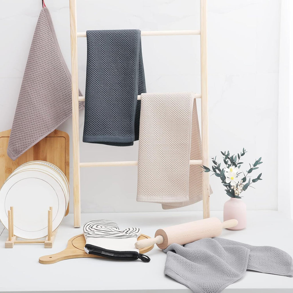 Homaxy 100% Cotton Waffle Weave Kitchen Dish Towels, Ultra Soft Absorbent Quick Drying Cleaning Towel, 13 x 28 Inches, 8-Pack, Dark Grey