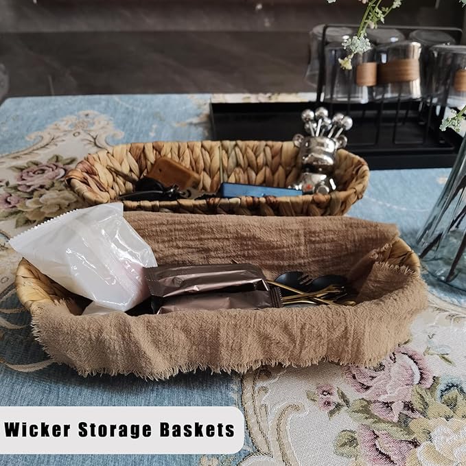 Set of 2 Small Wicker Baskets for Flatware Organizer, Silverware Caddy Utensil Caddy Basket, Bread Baskets Cutlery Holder for Party