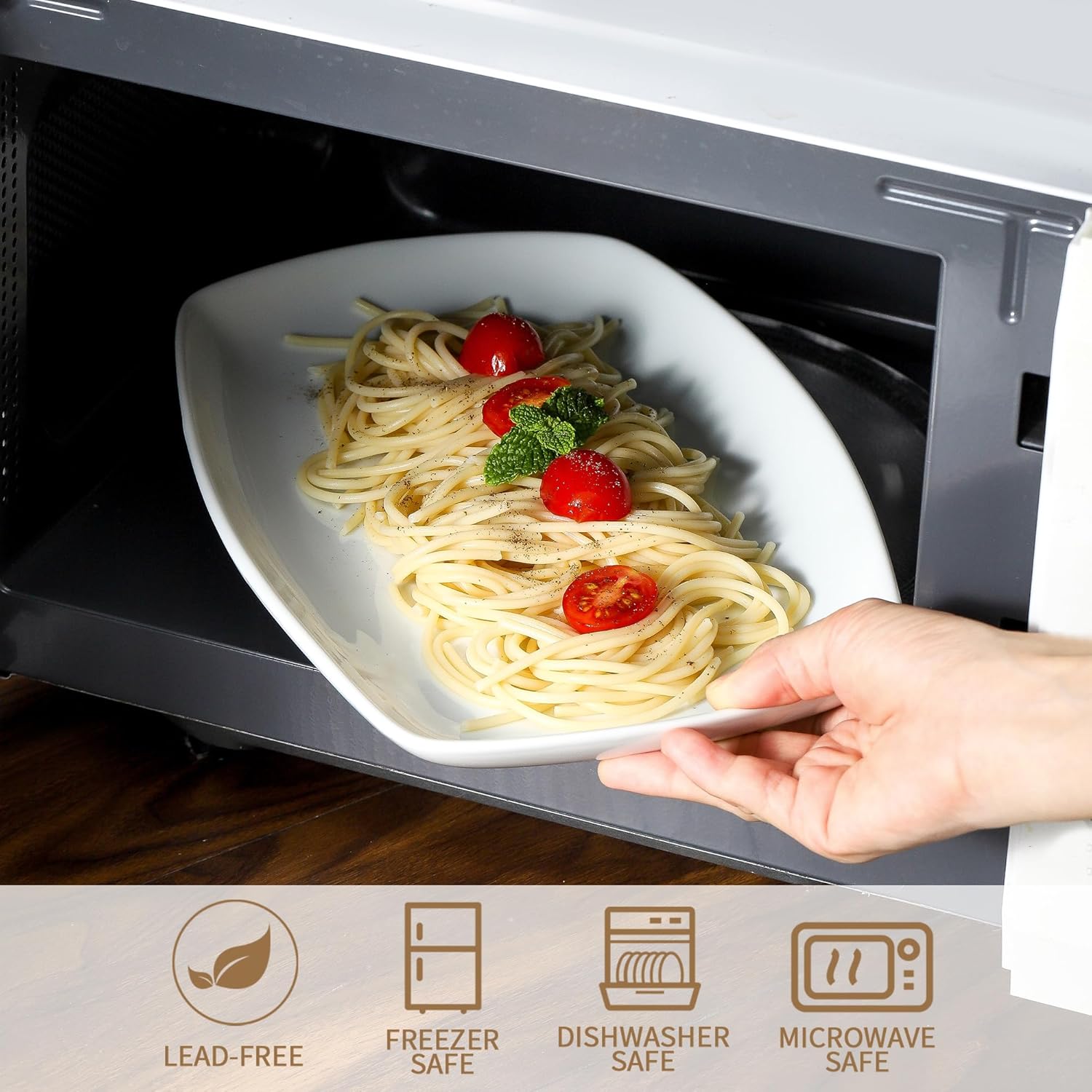 fMBB White Rectangular Plate Set, Ceramic Large Serving Platters, 12 Inch Dessert Trays for Party, Entertaining, Food, Appetizers, Dishwasher and Oven Safe Salad Dishes Set of 4