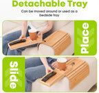 Foldable Couch Cup Holder with 2 Cork Coasters – Detachable Bamboo Sofa Tray, Anti-Slip Sofa Armrest Caddy for Drinks, Snacks, Laptops, & Bathtub – Perfect Home & Gift Accessory