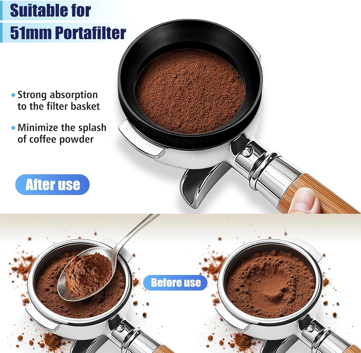 53mm Espresso Dosing Funnel and Puck Screen Set, Espresso Coffee Dosing Ring & 1.7mm 316 Stainless Steel Espresso Portafilter for Coffee Portafilter Filter Basket