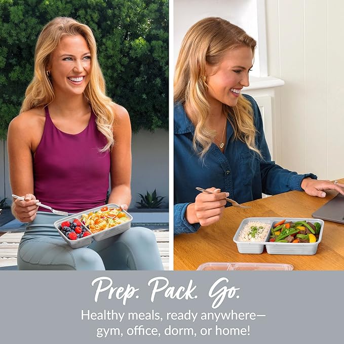 Bentgo Prep - 20-Piece 2-Compartment Reusable Meal Prep Containers with Lids, PFAS & BPA Free Materials, Durable, Microwave, Freezer, & Dishwasher Safe To Go Food Storage (Silver)