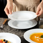 fMBB Ceramic Soup Bowls Shallow Plates, 4 Pack White Dinner Bowls Plates, Porcelain Wide Rim, 8.5 Inch (8.5 oz) Shallow Bowls - Ideal for Soup, Dessert, Salad and Pasta, Microwave and Dishwasher Safe