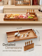 24" Large Charcuterie Tray with Handles, Extra Long Wooden Serving Cheese Boards - Serving Platter for Meat, Party Appetizers, Outdoor & Fruits Display (Acacia Wood)