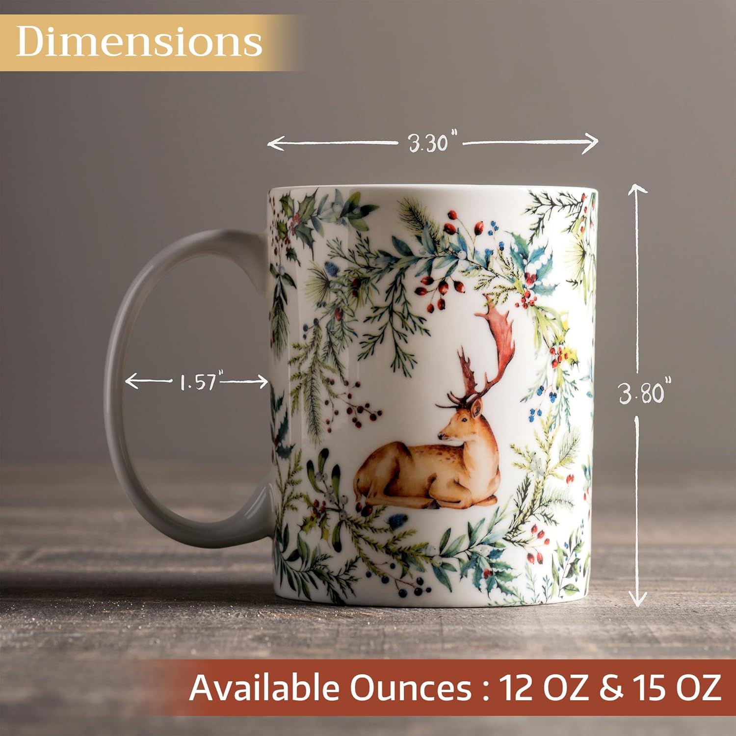 Maison d' Hermine Coffee Mug with Handles Fine Bone China Mugs Pack of Two Tea Cups for Hot Beverages Cappuccino Latte Home Restaurant Office Perfect for Gift (Holly Time, 15 Ounce)