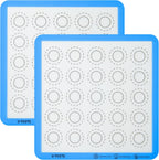 446ºF Heat Resistant Macaron Mat: U-Taste 11x11in Non Stick Silicone Baking Mat, Reusable Cookies Pastry Sheet Liner with Edge Enhancement & Circle Measurement for Square Cake Pan (2 PCS, Light Blue)