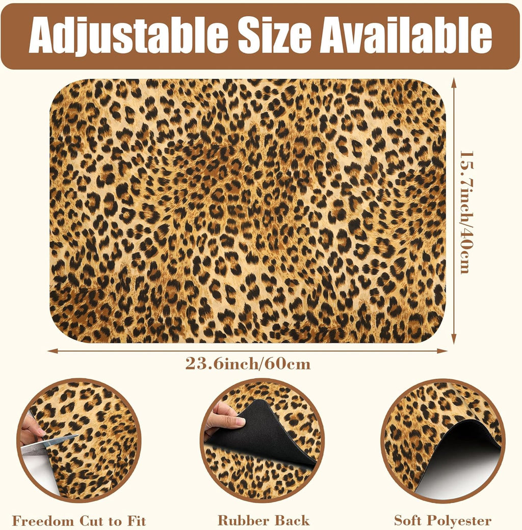 Leopard Print Dish Drying Mat for Kitchen Counter Hide Stain Absorbent Drying Rack Pad Rubber Backed Coffee Mat Espresso Machine Coffee Bar Accessories 15.7 x 23.6 Inch