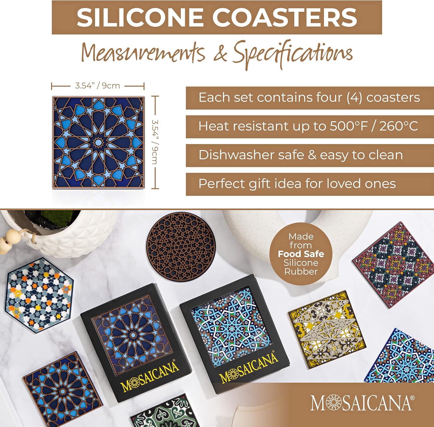 Silicone Coasters Set of 4, Protect Against Water Marks or Damage - Fit All Cups, 3.5" Inch Size, Colored Coasters (Combination 2)