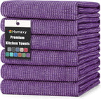 Homaxy Premium Kitchen Towels(18”x 28”, 6 Pack), Large Cotton Kitchen Hand Towels, Flat and Terry Dish Towels, 380 GSM Highly Absorbent Tea Towel Set with Hanging Loop, Purple