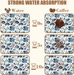 Blue Flowers Dish Drying Mat for Kitchen Counter Coffee Mat Hide Stain Absorbent Dish Drainer Rack Pad with Non-Slip Rubber Backed Espresso Machine Coffee Bar Accessories 11.8 x 19.7 Inch
