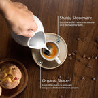 KooK Espresso Mug and Saucer Set, Ceramic Cups and Plates with Rustic Organic Shape and Feathered Texture, Dishwasher and Microwave Safe, 2.7 oz, Set of 4, Neutral Multicolor