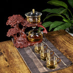 Glass Teapot Set with Infuser Semi Automatic Tea Set Magic Teapot (Tree - red)