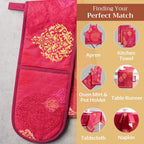 Maison d' Hermine Double Oven Mitts 100% Cotton 7"x35" Double Oven Mitt Heat Resistant BBQ Cooking Gloves with Loop, Baking, Grilling, Home, Kitchen, Handling Hot Pans (Versailles)