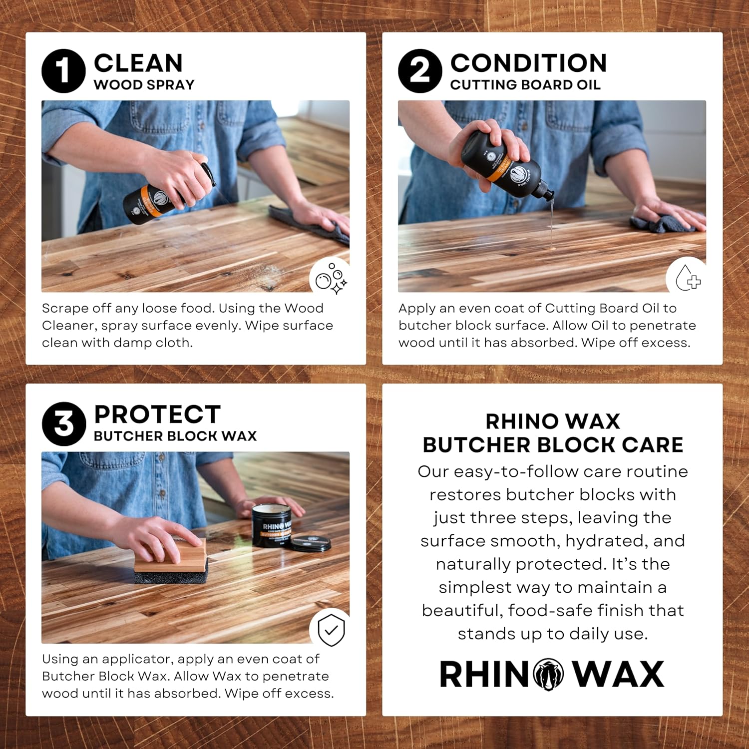 Butcher Block Maintenance Kit - Includes Cutting Board Oil, Wax (Large 8oz Size), Bench Scraper, Large Applicator, 2 Microfiber Cloths - Natural and Food Safe - Made in USA