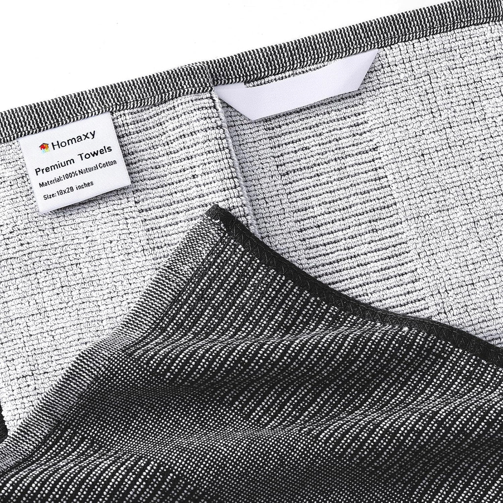 Homaxy Premium Kitchen Towels(18”x 28”, 12 Pack), Large Cotton Kitchen Hand Towels, Flat and Terry Dish Towels, 380 GSM Highly Absorbent Tea Towel Set with Hanging Loop, Black