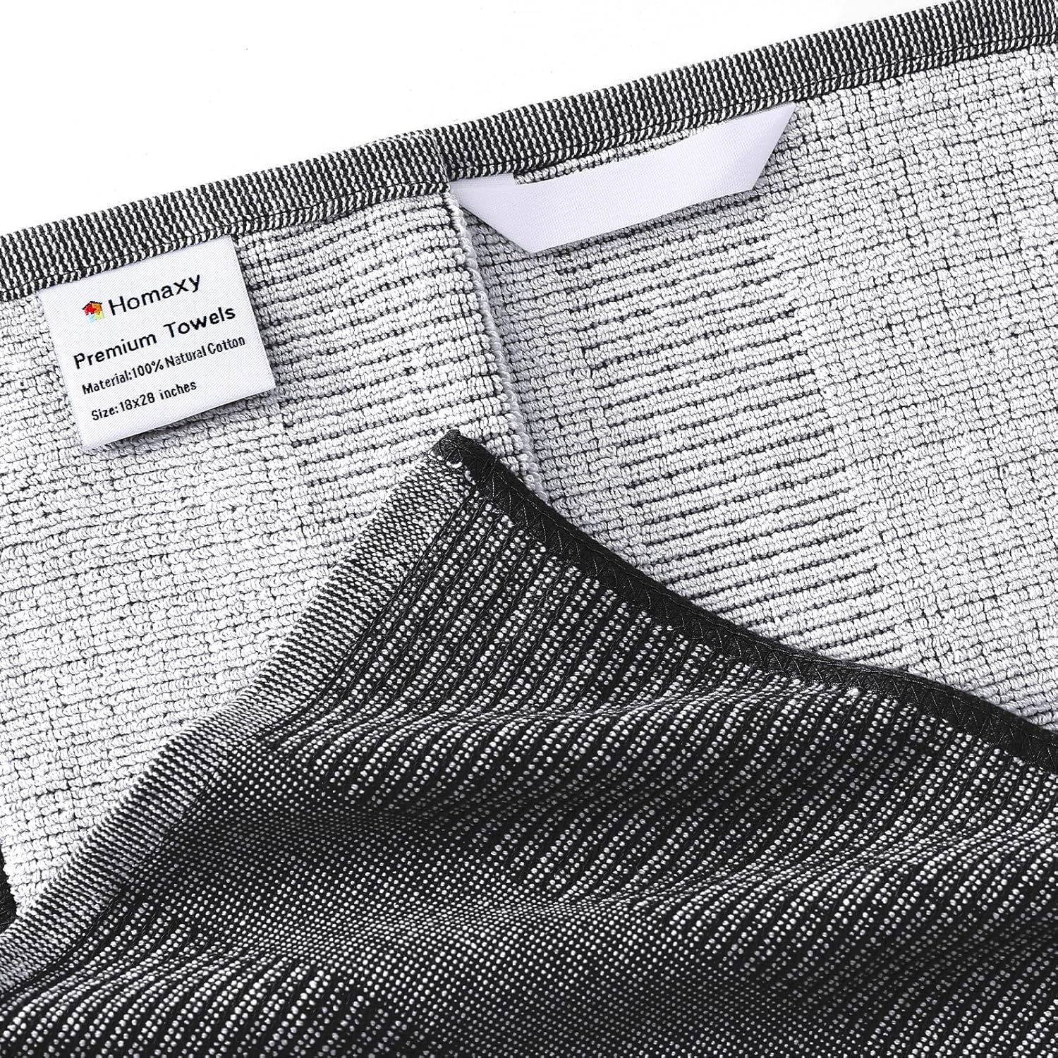 Homaxy Premium Kitchen Towels(18”x 28”, 12 Pack), Large Cotton Kitchen Hand Towels, Flat and Terry Dish Towels, 380 GSM Highly Absorbent Tea Towel Set with Hanging Loop, Black