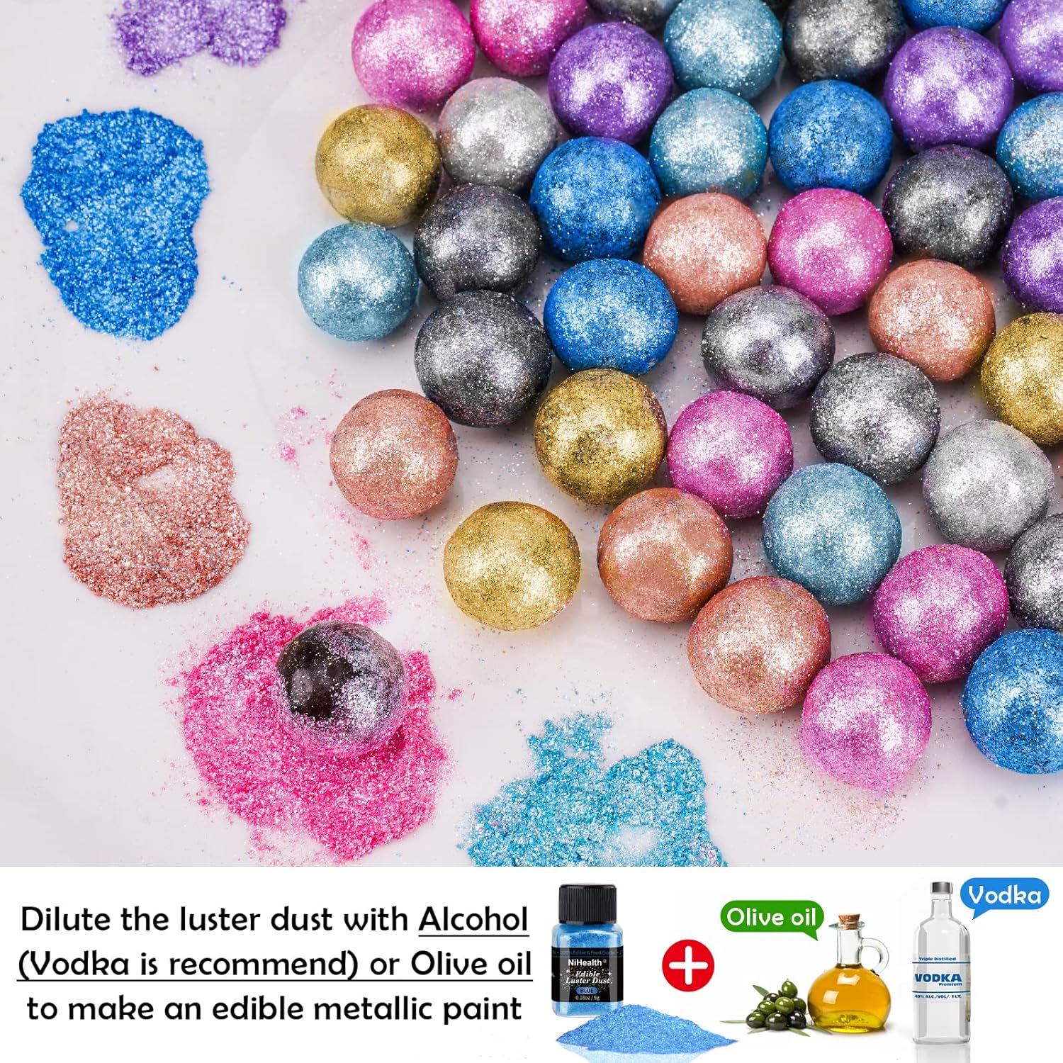 NiHome Edible Food-Grade Glitter Powder Glimmer Luster Dust Metallic Fancy Food Decorating Sprinkle Glimmery Dust for Drink Wine Beverage Cake Bakery Vegan Allergen-Free (Blue, 0.35oz/10g)