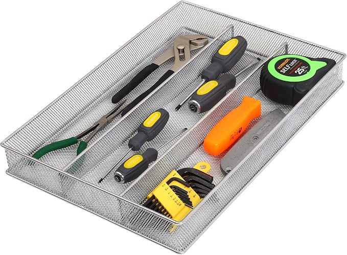 YBM Home Metal Silverware Organizer for In-Drawer Cutlery Storage, 3 Compartment Mesh Cutlery Flatware Tray Sorts Kitchen Utensils, Great for Office Supplies 1150s